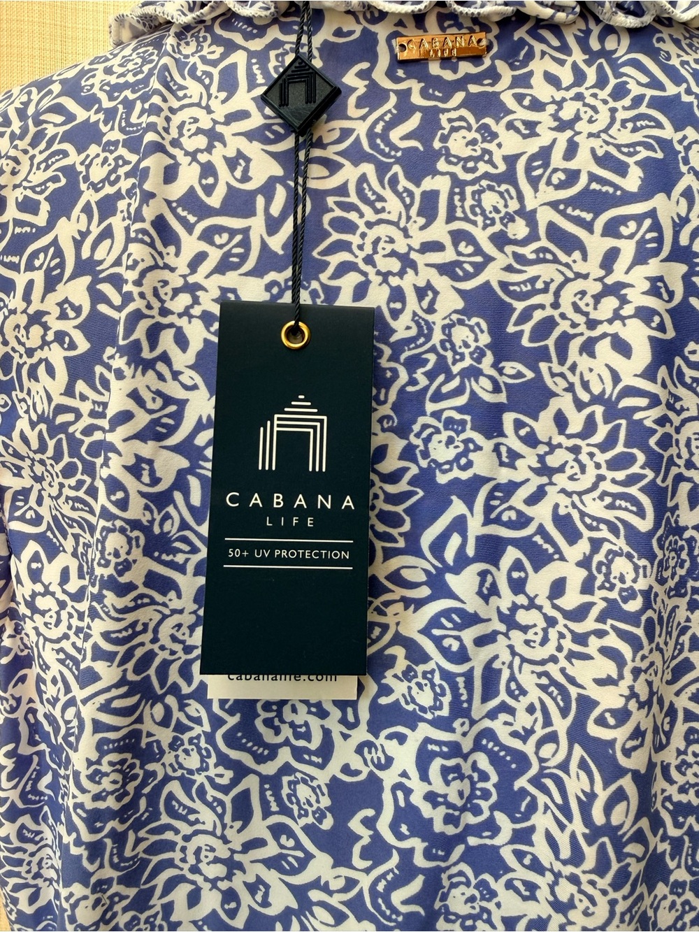 Cabana Life Lake Como Smocked Waist Sleeveless Blue Floral UPF 50 Dress Sz L NWT - Picture 7 of 15